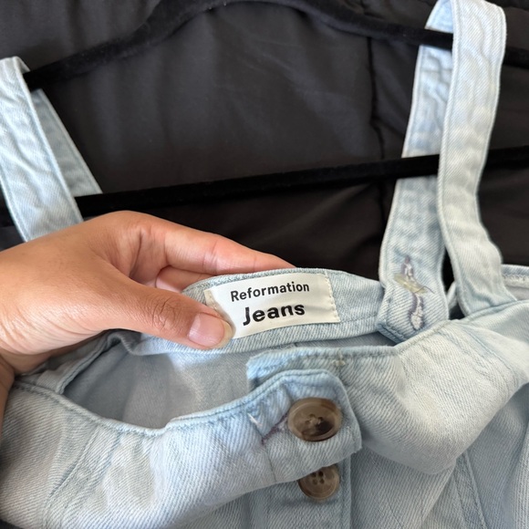 reformation light wash farrah denim knee-length button up dress - Picture 9 of 11